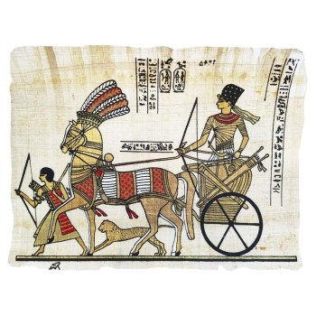 Papiro egipcio original  del papiro de Tutankamón en su carro